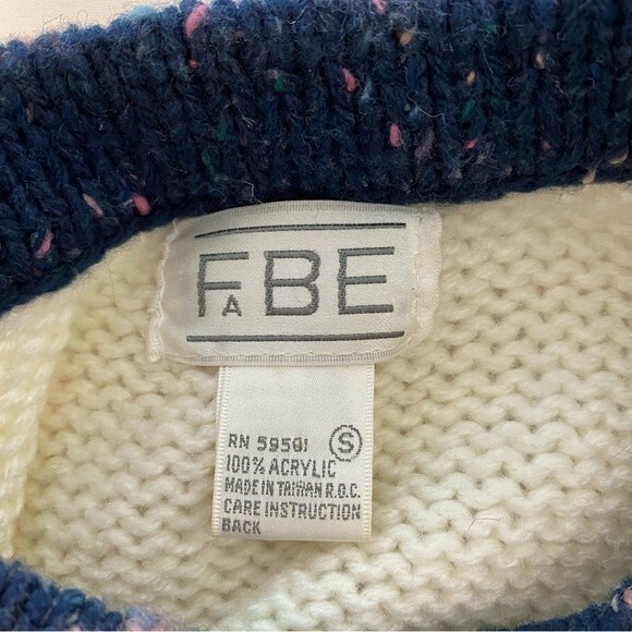 FaBE Vintage Sweater Navy Pink Cream Ski Winter Diamond Snowflake Design Size S - Picture 8 of 9